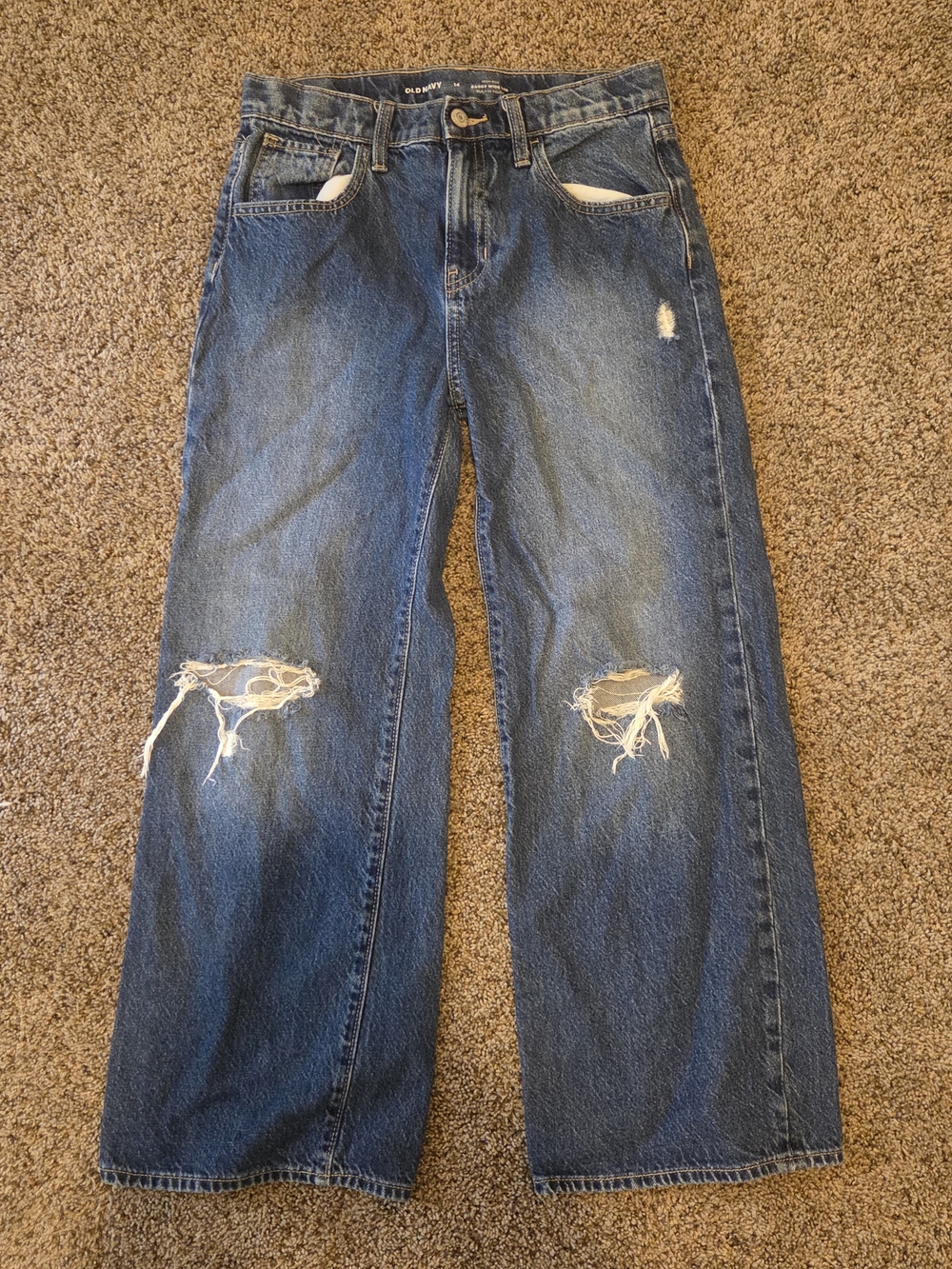 Old Navy Girls Wide Leg Distressed Jeans